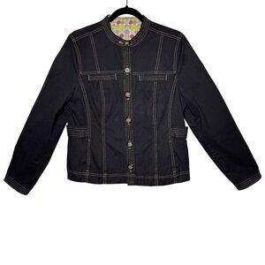 Y2K Boden Charcoal Gray Canvas Contrast Stitching Casual Blazer Women's Size 10